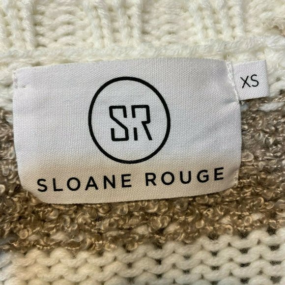 Sloane Rouge Sweater XS Fringe 3/4 Sleeve Wool Blend Striped Open Knit - Picture 7 of 11